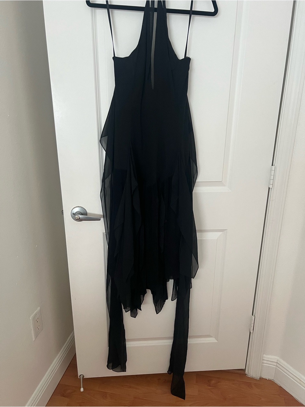 BCBGMaxAzria Vintage Black Asymmetric Silk Midi Dress - Size 2